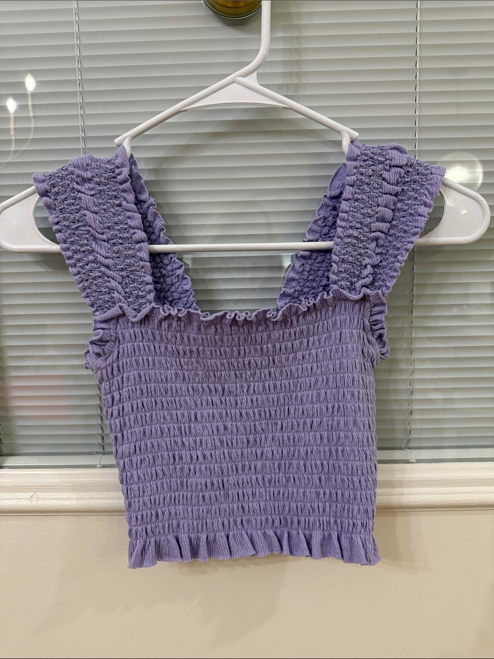 Urban Outfitters Lavender Smocked Ruffle Strap Crop Top
